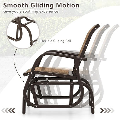 Tangkula Swing Glider Chair, Ergonomic Rocking Chair with Comfortable Fabric, Iron Frame, 4 Non-Slip Foot Pads, Outdoor Patio Glider Rocker Chair for Living Room, Garden, Backyard (1, Brown)