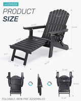 ZHUSI Folding Adjustable Adirondack Chair with Retractable Ottoman, Adirondack Chair with 2 Cup Holders - Photo 2