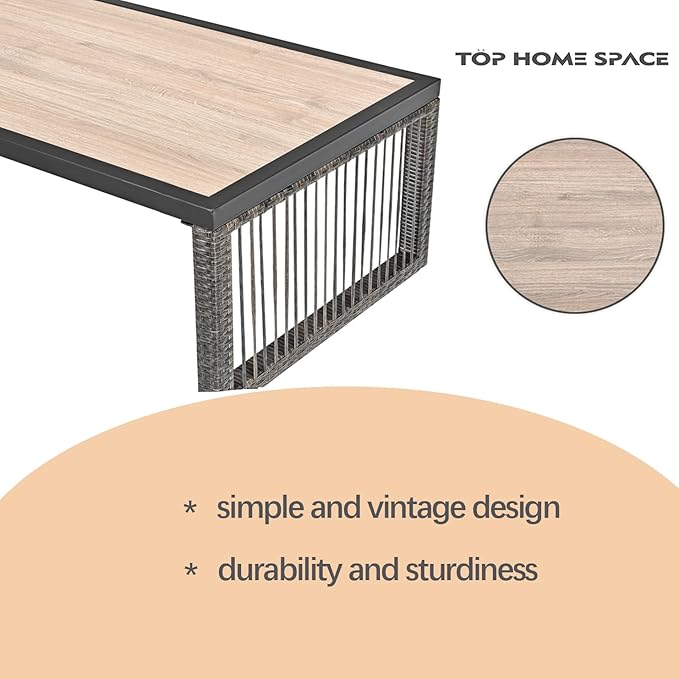 Rattan Patio Coffee Table Match Outdoor Furniture Modern Rectangle Metal Coffee Table for Livingroom, Garden, Backyard