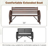 kinbor 55" Wooden Rustic Wagon Wheel Bench, Outdoor Bench Seat, Patio 2-Person Bench with Backrest - Photo 3