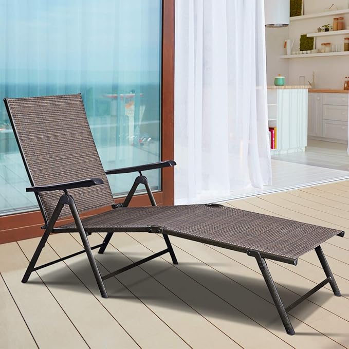 Giantex Set of 2 Chaise Lounge Chair with 5 Adjustable Reclining Positions, Patio Folding Recliner for Yard, Pool - Photo 8