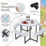 Giantex Picnic Table Bench Set for 4-8 Person, Round 37” Outdoor Dining Table w/Umbrella Hole, HDPE Tabletop - Photo 8