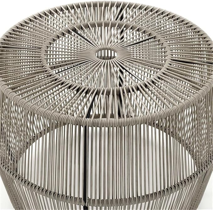 Round Outdoor Coffee Table, PE Wicker and Metal Frame, Weatherproof Gray Finish, 21.7 in Diameter - Photo 10
