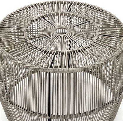 Round Outdoor Coffee Table, PE Wicker and Metal Frame, Weatherproof Gray Finish, 21.7 in Diameter, Coastal Style Patio or Garden Furniture, Lightweight and Easy to Clean