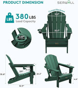 SERWALL Foldable Adirondack Chair Set of 2 for Patio Garden All Weather Adirondack Chairs with Cup Holder Outdoors Fire - Photo 3