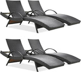 Yayzy Set of 4 Outdoor Rattan Chaise Lounge Chairs, 80” Adjustable Recliners with Armrests - Photo 1