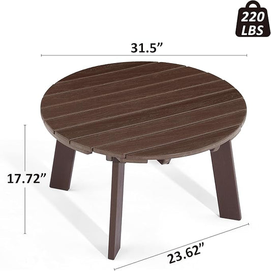 Outdoor Round Coffee Table, Adirondack Patio Coffee Table, Outdoor Large Side Table for Balcony Lawn (Brown)