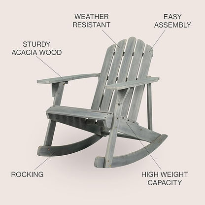 JONATHAN Y PAT1000B Kiawah Outdoor Patio Classic Acacia Wood Adirondack Rocking Chair for Garden, Lawn, Backyard, Pool, Deck, Beach, Firepit, Gray