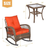 3 Pieces Outdoor Patio Bistro Rocking Chair Set, Rattan Patio Rocker Chairs Set with Cushions and Glass-Top Coffee Table - Photo 2