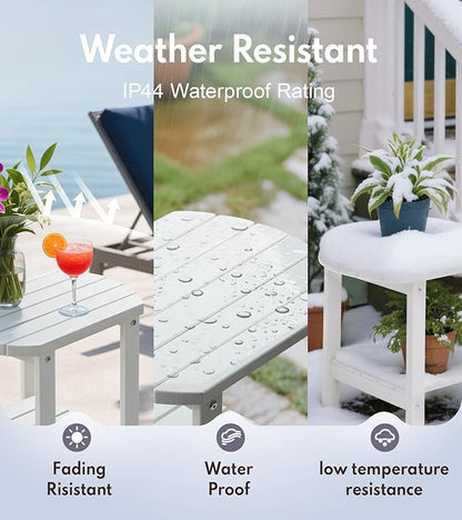 PASAMIC 2-Tier Adirondack Oval Outdoor Side Table, HDPE Small Outdoor Table, Patio End Table for Patio, Backyard, Weather-Resistant (White)