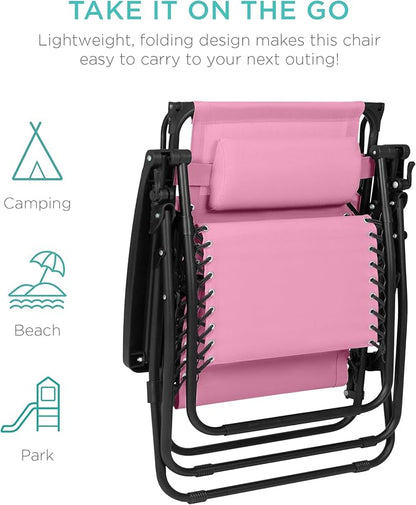 Best Choice Products 30” Wide Folding Zero Gravity Outdoor Recliner Patio Lounge Chair w/Adjustable Canopy Shade, Headrest, Side Accessory Tray - Carnation