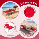 Goplus Tanning Chair with Face Arm Holes, Portable Sunbathing Chair w/4-Level Backrest, Head Pillow - Photo 6