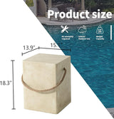 HOMPUS Outdoor Side Table w Hemp Rope Handle, Patio MgO Concrete Natural End Table, Square Accent Table - Photo 3