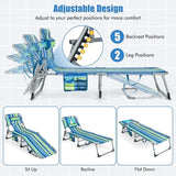 COSTWAY Folding Beach Lounge Chair, Tanning Chair with Face Hole, 5-Position Adjustable Backrest, Pillow & Side Pocket - Photo 5