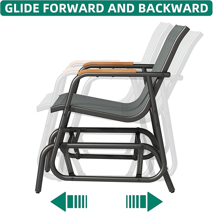 YITAHOME 3 Piece Patio Furniture Set, Outdoor Glider Chair Bistro Set, Coffee Table with Tempered Glass Tabletop, Patio Textilene Chairs Set of 2 for Backyard, Lawn, Garden, Balcony and Porch, Grey