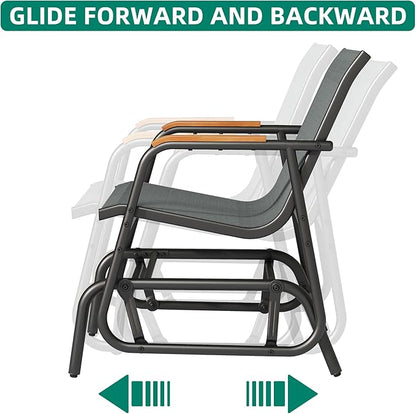 YITAHOME 3 Piece Patio Furniture Set, Outdoor Glider Chair Bistro Set, Coffee Table with Tempered Glass Tabletop, Patio Textilene Chairs Set of 2 for Backyard, Lawn, Garden, Balcony and Porch, Grey