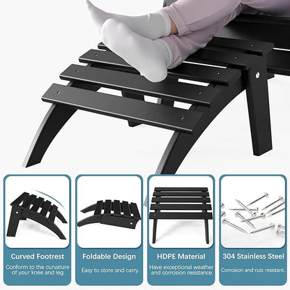 Adirondack Ottoman Set of 4, Folding Adirondack Ottoman for Adirondack Chair, HDPE All Weather Outdoor Footstool for Patio, Backyard, Porch, Garden, Black