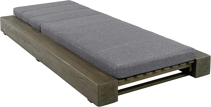 Christopher Knight Home Tory Acacia Wood Chaise Lounge Chair Outdoor, Poolside Sun Lounger Recliner, Patio Outdoor Chaise Lounge with Cushions, Adjustable Backrest Single Lounge Sofa, Grey