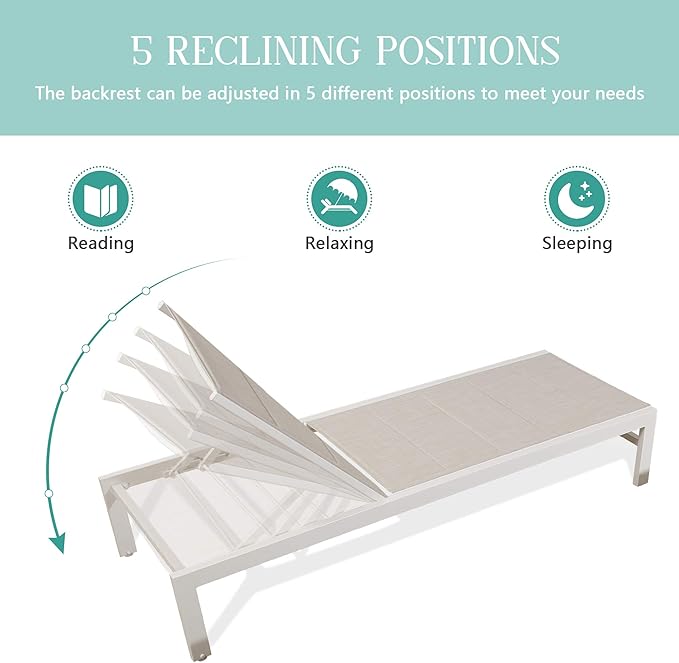 2 Pieces Patio Aluminum Chaise Lounge Chairs Quick Dry Foam Padded Reclining Chairs with 5-Position Adjustable Backrest,Beige,NPT-580043D-T