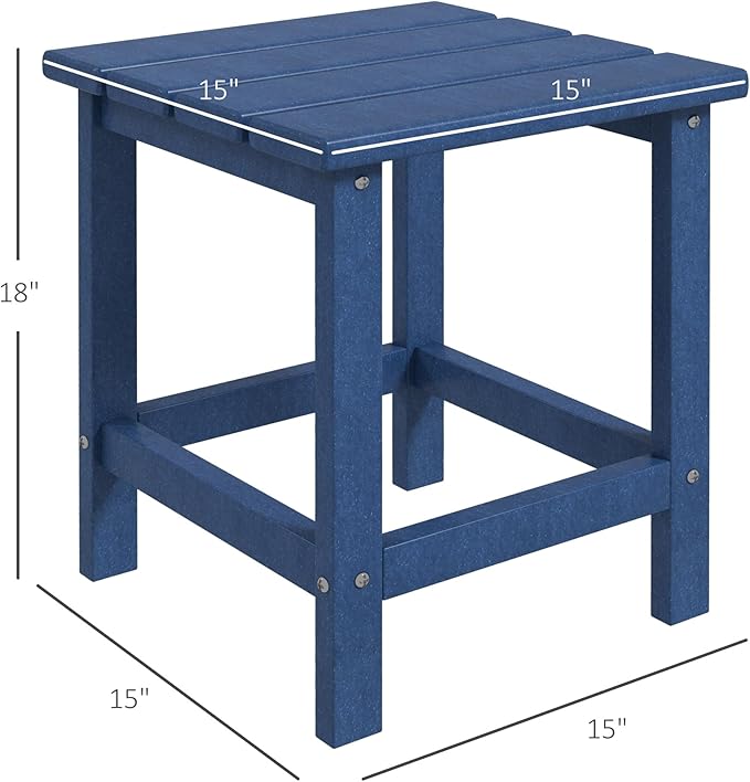 Outsunny Patio Side Table, 15" Square Outdoor End Table, HDPE Plastic Tea Table for Adirondack Chair, Backyard or Lawn, Blue