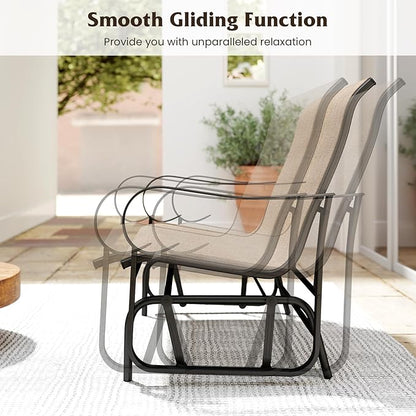 Tangkula Patio Gilder Bench, 2-Person Fabric Rocking Chair with High Backrest, Curved Armrests and Heavy-Duty Metal Frame, Outdoor Swing Loveseat for Porch, Garden and Backyard