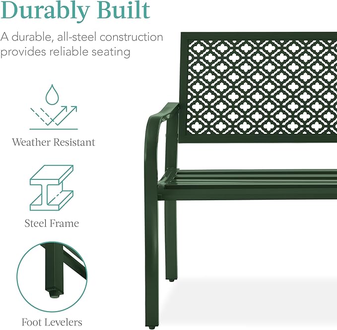 Best Choice Products Outdoor Bench 2-Person Metal Steel Benches Furniture for Garden, Patio, Porch - Photo 3