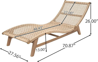 Scott Living Amalfi Acacia Wood Chaise Lounge Chair Outdoor, Wicker Patio Chaise Lounge, Outdoor Sun Lounger, Poolside Seating, Light Teak
