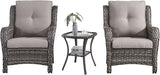 HUMMUH 3 Pieces Patio Bistro Set Wicker Patio Chairs Set of 2 with Tempered Glass Top Side Table Rattan Outdoor - Photo 1