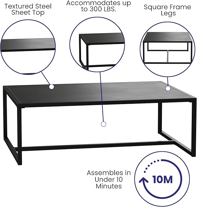 Merrick Lane Lakeland Metal Patio Coffee Table - Black - Indoor/Outdoor - Photo 4
