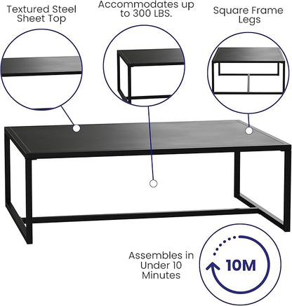 Merrick Lane Lakeland Metal Patio Coffee Table - Black - Indoor/Outdoor