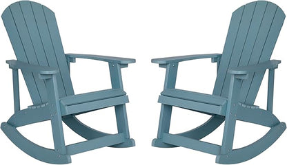 EMMA + OLIVER Marcy All Weather Rocking Chair - Set of 2 - Sea Foam Poly Resin - Classic Adirondack Design - UV Resistant Coating - Stainless Steel Hardware
