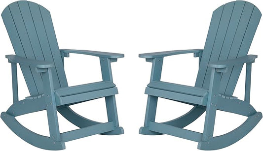 Flash Furniture Savannah Poly Resin Wood Adirondack Rocking Chair - All Weather Sea Foam Polystyrene - Stainless Steel Hardware - Set of 2