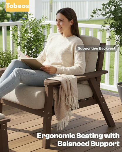 HDPE 5 Piece Patio Furniture Set, Outdoor Couch with Washable Thick Beige Cushions & Coffee Table & Side Table, Outdoor Sectional Furniture for Backyard, Deck, Lawn, Porch (Brown Frame)