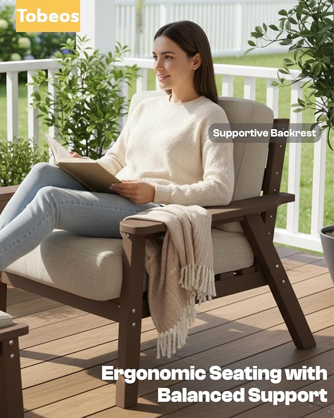 Patio Furniture Set, HDPE Outdoor Sofa Set with Beige Washable Cushions, Patio Conversation Sets for Lawn, Garden, Porch, Balcony & Deck, Durable Outdoor Sectional Furniture (Brown Frame)