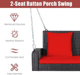 Tangkula 2-Person Wicker Porch Swing, Patiojoy Outdoor Rattan Hanging Swing Bench W/ 2 Back Cushions & 1 Seat Cushion - Photo 6