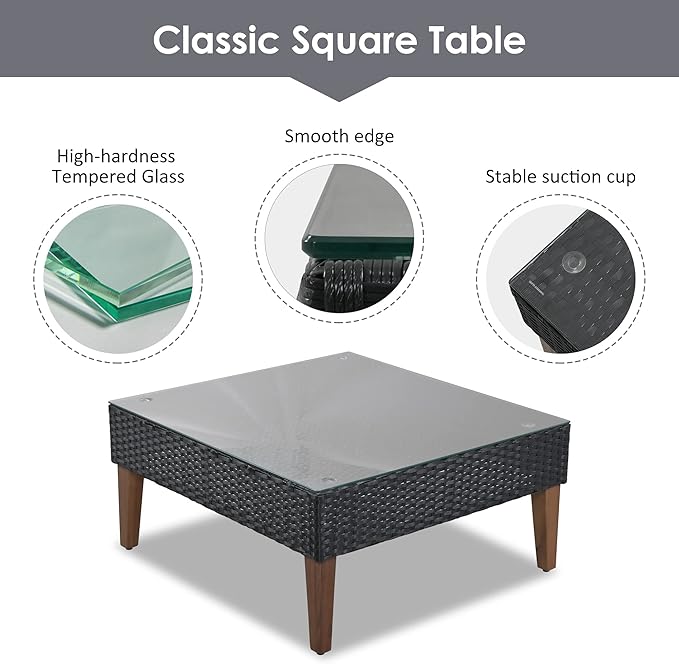 Quarte 4-Piece Outdoor Patio Furniture Set, Wicker L-Shape Corner Sectional Sofa Set with Colorful Pillows and Coffee Table,Conversation Seating Group for Small Places (Black+ Gray/L)