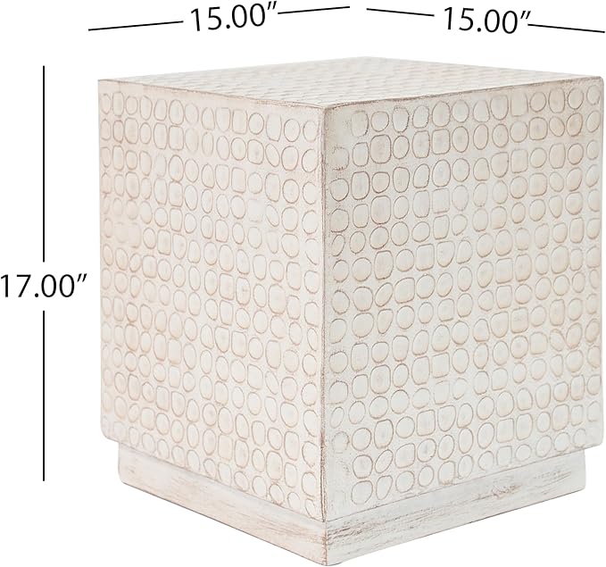 Christopher Knight Home Jeanie Outdoor Side Table Lightweight Concrete, Patio End Table Cube, MGO Fluted Coffee Table for Outside, Garden, Backyard, Poolside Accent Table, White Wash