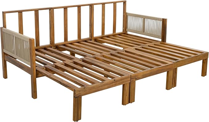 LUMISOL Outdoor Patio Day Bed Sofa, 3 Seat Convertible Sleeper Sofa for Poolside Backyard, Patio Furniture Lounge Couch with Cushion, Brown