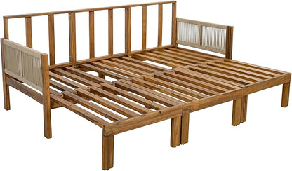 LUMISOL Outdoor Patio Day Bed Sofa, 3 Seat Convertible Sleeper Sofa for Poolside Backyard, Patio Furniture Lounge Couch with Cushion, Brown