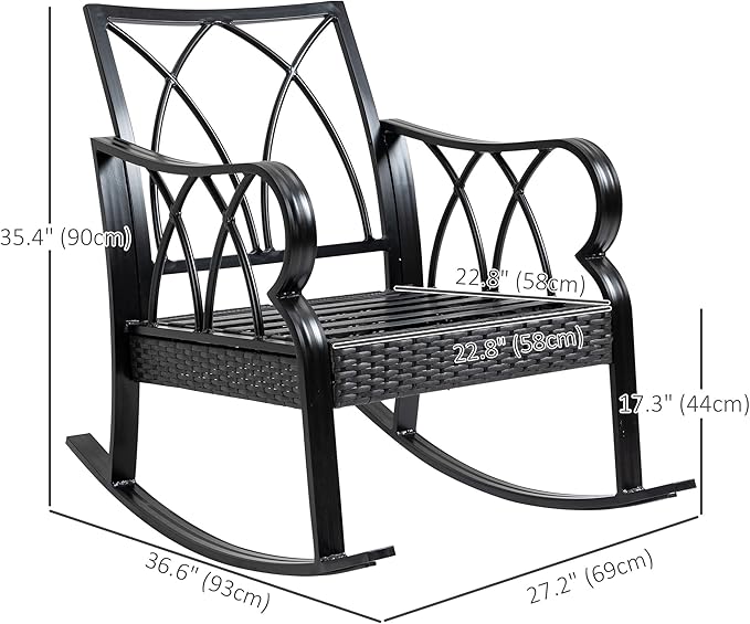 Outsunny Outdoor Wicker Rocking Chair with Padded Cushions, Aluminum Furniture Rattan Porch Rocker Chair w/Armrest for Garden, Patio, and Backyard, Gray