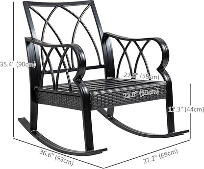 Outsunny Outdoor Wicker Rocking Chair with Padded Cushions, Aluminum Furniture Rattan Porch Rocker Chair w/Armrest for Garden, Patio, and Backyard, Gray