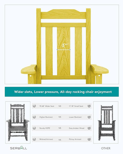 SERWALL Outdoor Rocking Chair Set of 2, Patio Rocking Chairs Set, HDPE Rocking Chair Outdoor for Adults, Heavy Duty Front Porch Rocker, Yellow