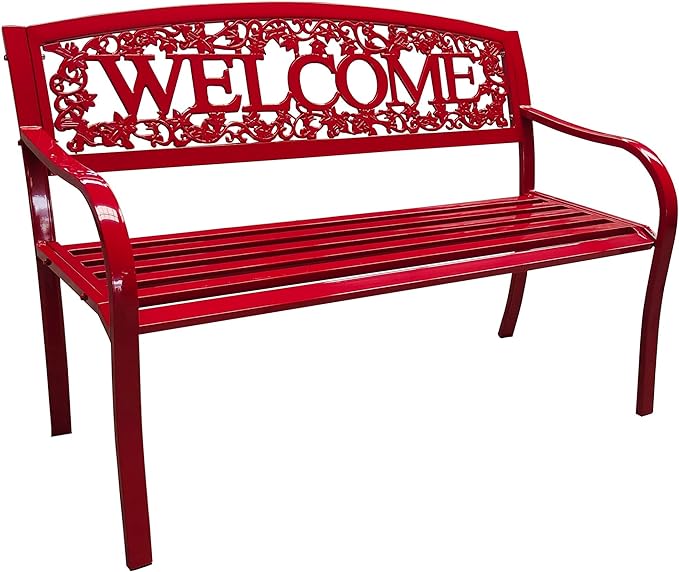 Gardener Select® 4-Foot Metal Welcome Bench, Outdoor Patio Garden Seating, Red