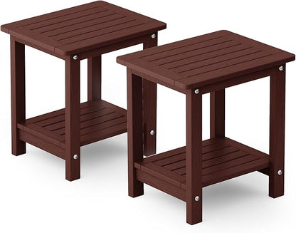 YEFU Outdoor Side Table for Patio: 16" HIPS Weather - Resistant Adirondack Tables Set of 2 - Small Square End Table for Backyard Living Room Bedroom - Indoor Outdoor Double Layer Table Coffee
