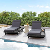 Lounge Chaise Set with Headrest and Side Space for Outdoor Relaxation, Acacia Wood Frame with Water-Resistant Cushions - Photo 6