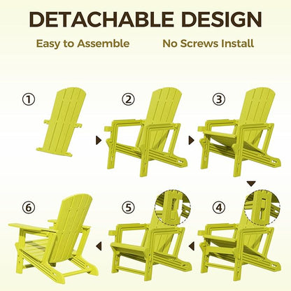 Adirondack Plastic Outdoor Chair, 400 LBS Capacity Recliner Garden Chair, Patio Chair with Cup Holder, Without Screws Install for Backyard Lawn Beach Yellow