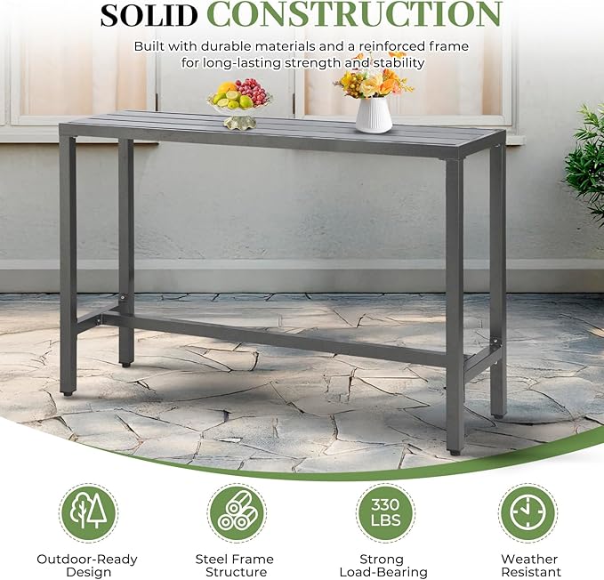 Outdoor Patio Counter Height Bar Table, 63" Rectangle for Patio, Garden, Yard, Balcony, Poolside (Grey) - Photo 6