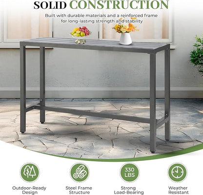 Outdoor Patio Counter Height Bar Table, 63" Rectangle for Patio, Garden, Yard, Balcony, Poolside (Grey)
