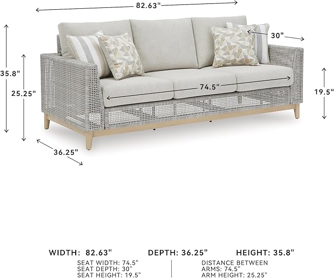 Signature Design by Ashley Seton Creek Cottage Nuvella Weather Resistant Fabric Outdoor Sofa with Cushion and 4 Throw - Photo 3