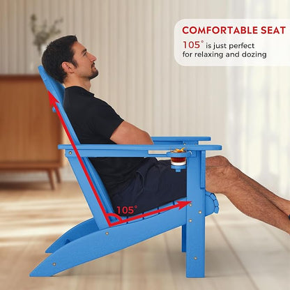 Costaelm Lakeview Outdoor Patio HDPE Adirondack Chair with Cup Holder, Pacific Blue